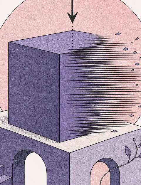 Abstract geometric structure breaking into parallel lines under pressure