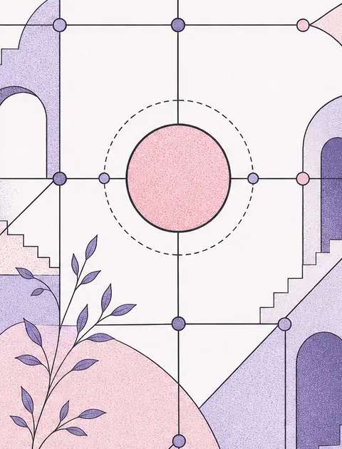 A minimalist grid intersected by a single bold circle, symbolizing a unique gift amid structure