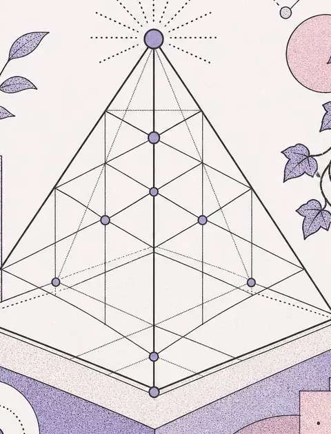Minimalist geometric pyramid constructed of precise intersecting lines with a highlighted apex node, abstract line-art