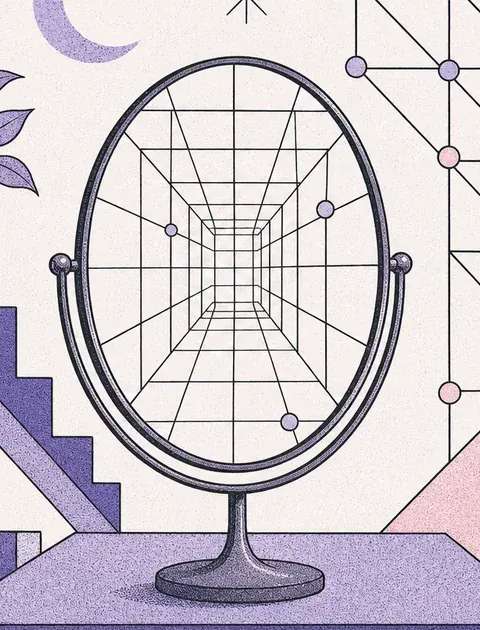 Abstract geometric mirror reflecting a precise numerology grid