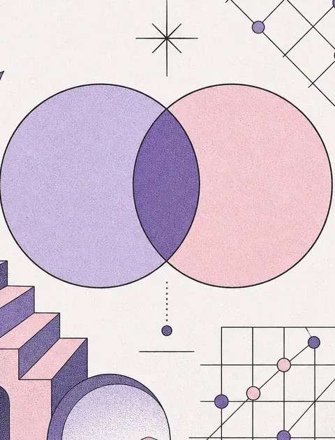 Two intersecting minimalist circles creating a precise central shape, clean line-art